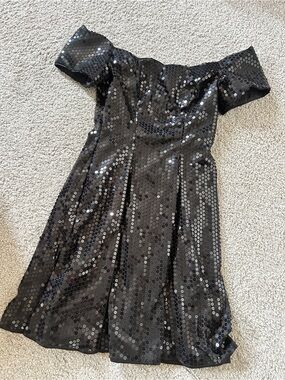 Black Off-Shoulder Sequin Midi Dress